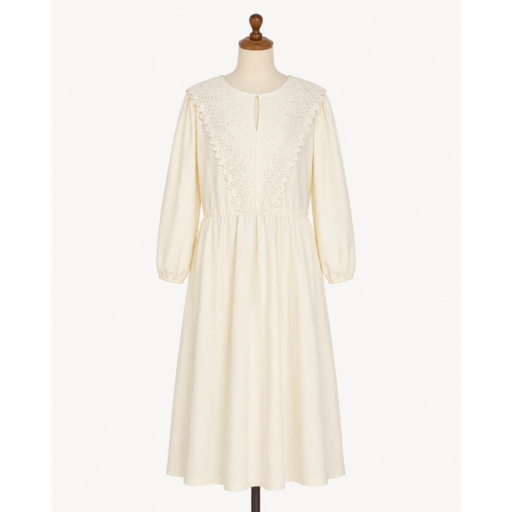 Vtg Lady Laura by Toni Todd Cream Eyelet Lace Victorian Prairie Midi Dress ML